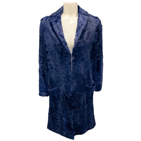CAROLINA HERRERA BLUE LAMB FUR COAT - Picture 1 of 4